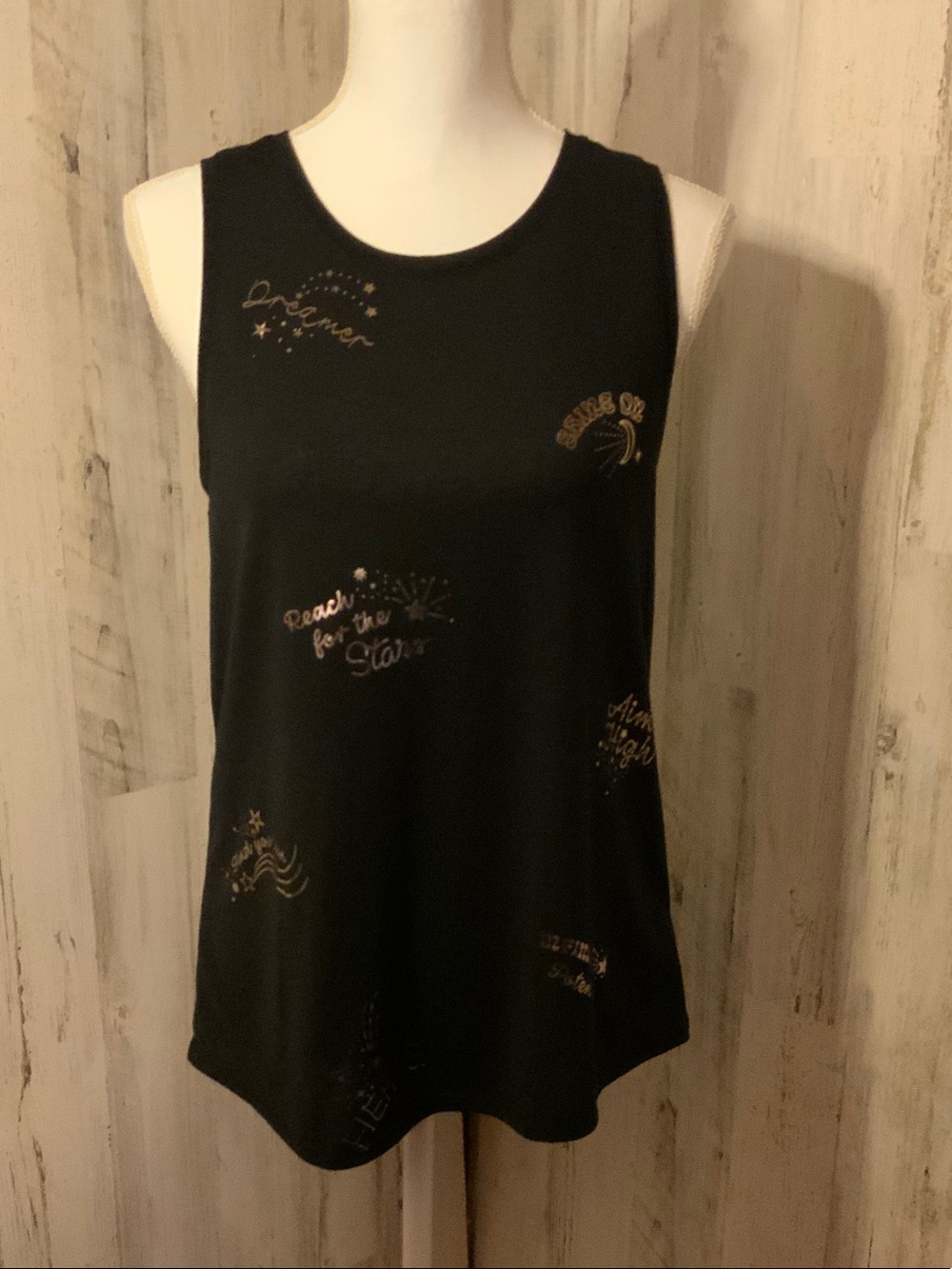 Old Navy Black Tank Top with Gold Script Accents